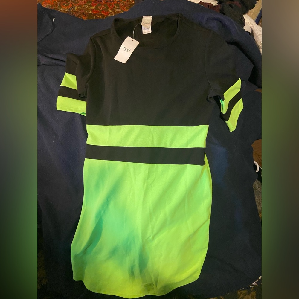 Trendy Lime Green and Black Long Sleeve Dress